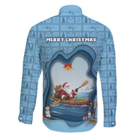 Santa Claus Is Kayaking To Town Family Matching Off The Shoulder Long Sleeve Dress and Hawaiian Shirt Merry Christmas - Wonder Print Shop