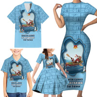 Santa Claus Is Kayaking To Town Family Matching Short Sleeve Bodycon Dress and Hawaiian Shirt Merry Christmas - Wonder Print Shop