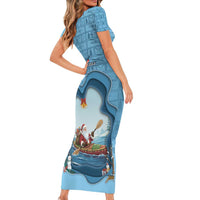 Santa Claus Is Kayaking To Town Family Matching Short Sleeve Bodycon Dress and Hawaiian Shirt Merry Christmas - Wonder Print Shop