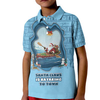 Santa Claus Is Kayaking To Town Kid Polo Shirt Merry Christmas - Wonder Print Shop