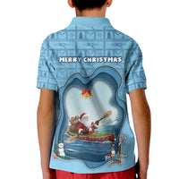 Santa Claus Is Kayaking To Town Kid Polo Shirt Merry Christmas - Wonder Print Shop