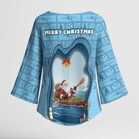 Santa Claus Is Kayaking To Town Kimono Sleeve Blouse Merry Christmas - Wonder Print Shop