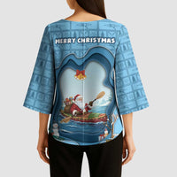 Santa Claus Is Kayaking To Town Kimono Sleeve Blouse Merry Christmas - Wonder Print Shop