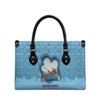 Santa Claus Is Kayaking To Town Leather Bag Merry Christmas - Wonder Print Shop