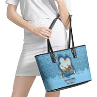 Santa Claus Is Kayaking To Town Leather Tote Bag Merry Christmas - Wonder Print Shop