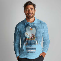 Santa Claus Is Kayaking To Town Long Sleeve Polo Shirt Merry Christmas - Wonder Print Shop
