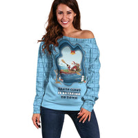Santa Claus Is Kayaking To Town Off Shoulder Sweater Merry Christmas - Wonder Print Shop