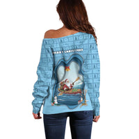 Santa Claus Is Kayaking To Town Off Shoulder Sweater Merry Christmas - Wonder Print Shop