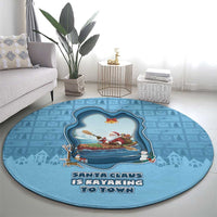 Santa Claus Is Kayaking To Town Round Carpet Merry Christmas - Wonder Print Shop