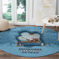 Santa Claus Is Kayaking To Town Round Carpet Merry Christmas - Wonder Print Shop