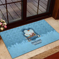 Santa Claus Is Kayaking To Town Rubber Doormat Merry Christmas - Wonder Print Shop