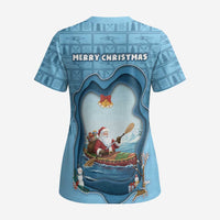 Santa Claus Is Kayaking To Town Scrub Top Merry Christmas - Wonder Print Shop