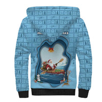 Santa Claus Is Kayaking To Town Sherpa Hoodie Merry Christmas - Wonder Print Shop