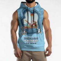 Santa Claus Is Kayaking To Town Sleeveless Hoodie Merry Christmas - Wonder Print Shop