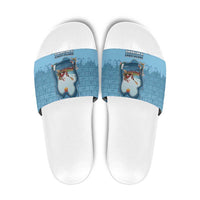 Santa Claus Is Kayaking To Town Slide Sandals Merry Christmas - Wonder Print Shop