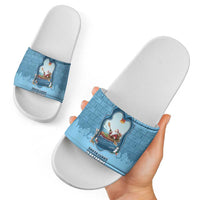 Santa Claus Is Kayaking To Town Slide Sandals Merry Christmas - Wonder Print Shop