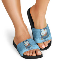 Santa Claus Is Kayaking To Town Slide Sandals Merry Christmas - Wonder Print Shop