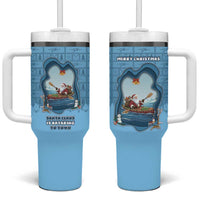 Santa Claus Is Kayaking To Town Tumbler With Handle Merry Christmas - Wonder Print Shop