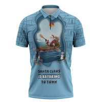 Santa Claus Is Kayaking To Town Zipper Polo Shirt Merry Christmas - Wonder Print Shop