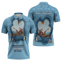 Santa Claus Is Kayaking To Town Zipper Polo Shirt Merry Christmas - Wonder Print Shop