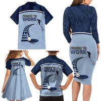 Golf Family Matching Long Sleeve Bodycon Dress and Hawaiian Shirt Sporty Style Navy - Wonder Print Shop