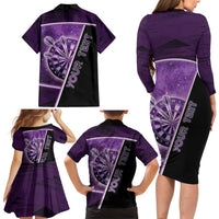 Personalized Darts Family Matching Long Sleeve Bodycon Dress and Hawaiian Shirt Galaxy Style Purple - Wonder Print Shop