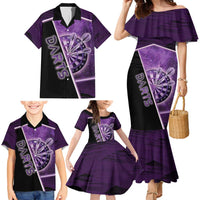 Personalized Darts Family Matching Mermaid Dress and Hawaiian Shirt Galaxy Style Purple - Wonder Print Shop