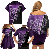 Personalized Darts Family Matching Off Shoulder Short Dress and Hawaiian Shirt Galaxy Style Purple - Wonder Print Shop