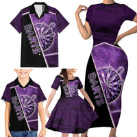 Personalized Darts Family Matching Short Sleeve Bodycon Dress and Hawaiian Shirt Galaxy Style Purple - Wonder Print Shop