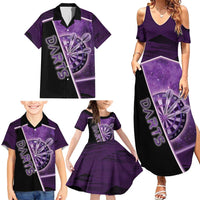 Personalized Darts Family Matching Summer Maxi Dress and Hawaiian Shirt Galaxy Style Purple - Wonder Print Shop