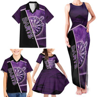 Personalized Darts Family Matching Tank Maxi Dress and Hawaiian Shirt Galaxy Style Purple - Wonder Print Shop