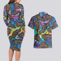 Hippie Couples Matching Long Sleeve Bodycon Dress and Hawaiian Shirt Psychedelic Third Eye Art - Wonder Print Shop