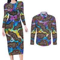 Hippie Couples Matching Long Sleeve Bodycon Dress and Long Sleeve Button Shirt Psychedelic Third Eye Art - Wonder Print Shop