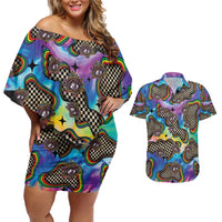 Hippie Couples Matching Off Shoulder Short Dress and Hawaiian Shirt Psychedelic Third Eye Art - Wonder Print Shop