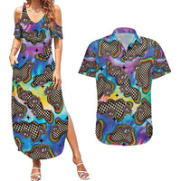 Hippie Couples Matching Summer Maxi Dress and Hawaiian Shirt Psychedelic Third Eye Art - Wonder Print Shop