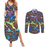 Hippie Couples Matching Summer Maxi Dress and Long Sleeve Button Shirt Psychedelic Third Eye Art - Wonder Print Shop