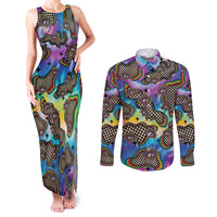 Hippie Couples Matching Tank Maxi Dress and Long Sleeve Button Shirt Psychedelic Third Eye Art - Wonder Print Shop
