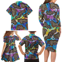 Hippie Family Matching Long Sleeve Bodycon Dress and Hawaiian Shirt Psychedelic Third Eye Art - Wonder Print Shop