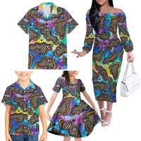 Hippie Family Matching Off The Shoulder Long Sleeve Dress and Hawaiian Shirt Psychedelic Third Eye Art - Wonder Print Shop
