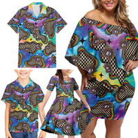 Hippie Family Matching Off Shoulder Short Dress and Hawaiian Shirt Psychedelic Third Eye Art - Wonder Print Shop