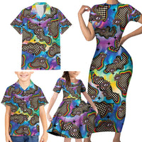 Hippie Family Matching Short Sleeve Bodycon Dress and Hawaiian Shirt Psychedelic Third Eye Art - Wonder Print Shop