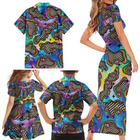Hippie Family Matching Short Sleeve Bodycon Dress and Hawaiian Shirt Psychedelic Third Eye Art - Wonder Print Shop