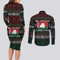 Belarus Christmas Couples Matching Long Sleeve Bodycon Dress and Long Sleeve Button Shirt Flag With Belarusian Patterns - Wonder Print Shop