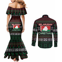 Belarus Christmas Couples Matching Mermaid Dress and Long Sleeve Button Shirt Flag With Belarusian Patterns - Wonder Print Shop