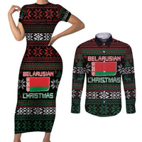 Belarus Christmas Couples Matching Short Sleeve Bodycon Dress and Long Sleeve Button Shirt Flag With Belarusian Patterns - Wonder Print Shop
