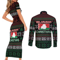 Belarus Christmas Couples Matching Short Sleeve Bodycon Dress and Long Sleeve Button Shirt Flag With Belarusian Patterns - Wonder Print Shop