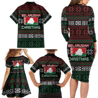 Belarus Christmas Family Matching Long Sleeve Bodycon Dress and Hawaiian Shirt Flag With Belarusian Patterns - Wonder Print Shop