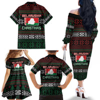 Belarus Christmas Family Matching Off The Shoulder Long Sleeve Dress and Hawaiian Shirt Flag With Belarusian Patterns - Wonder Print Shop