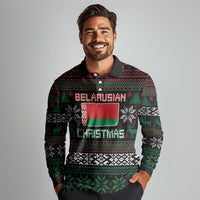 Belarus Christmas Long Sleeve Polo Shirt Flag With Belarusian Patterns - Wonder Print Shop