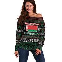 Belarus Christmas Off Shoulder Sweater Flag With Belarusian Patterns - Wonder Print Shop